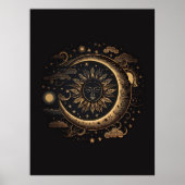 Boho Zwart Koper Zon en Maan Wall Art Poster (Voorkant)