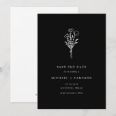 Boho Zwart Minimalistisch Botanisch Boeket Save The Date (Voorkant / Achterkant)
