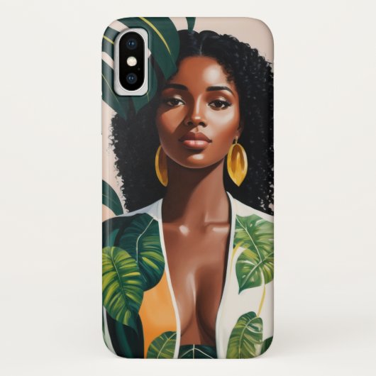 Boho Zwart Vrouw Botanisch Portret Case-Mate iPhone Case (Achterkant)