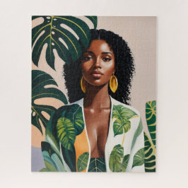Boho Zwart Vrouw Botanisch Portret Legpuzzel