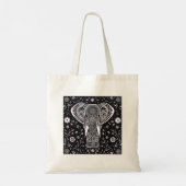 Boho zwart-wit batik olifant tote bag (Achterkant)