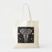 Boho zwart-wit batik olifant tote bag (Voorkant)