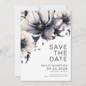Boho Zwart Wit Bloemen Bruiloft Save The Date (Voorkant)
