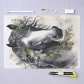 Boho Zwart-wit Bloemen Paard Tissuepapier (Craft)