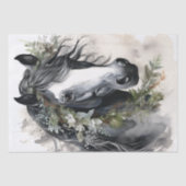 Boho Zwart-wit Bloemen Paard Tissuepapier (Voorkant)