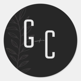 Boho Zwart-Wit  Botanische Bruiloft Cla Ronde Sticker