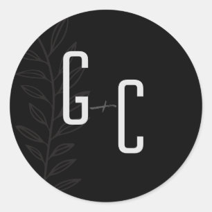 Boho Zwart-Wit  Botanische Bruiloft Cla Ronde Sticker