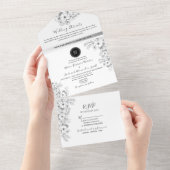 Boho Zwart-wit bruiloft All In One Uitnodiging (Afscheurbaar)