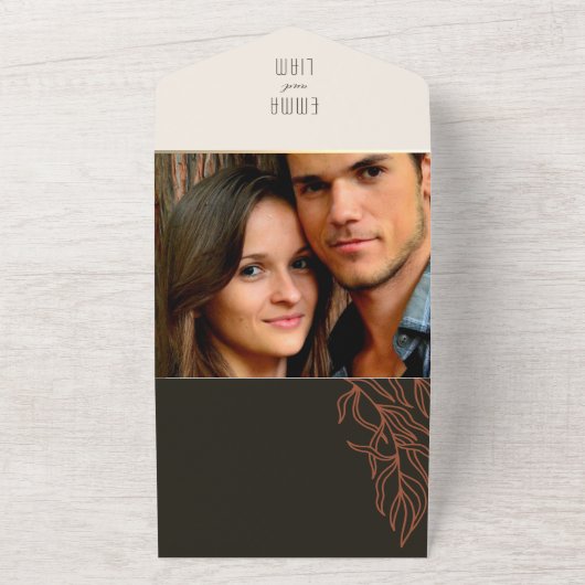 Boho Zwart-wit bruiloft All In One Uitnodiging (Buitenkant)