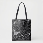Boho zwart-wit decoratieve vispatroon tote bag (Voorkant)
