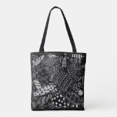 Boho zwart-wit decoratieve vispatroon tote bag (Achterkant)