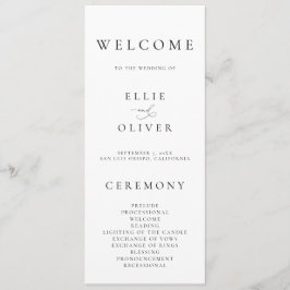 Boho Zwart & Wit Elegante Minimalistische Huwelijk Programmakaart