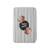 Boho zwart wit gestreept  bloemmonogram badmat (Voorkant Verticaal)