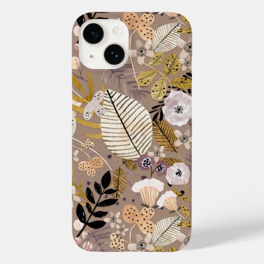 Boho Zwart Wit Goud Perzik Lijn Getekend Blad Bloe Case-Mate iPhone Case (Achterkant)
