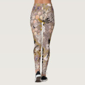 Boho Zwart Wit Goud Perzik Lijn Getekend Blad Bloe Leggings (Achterkant)