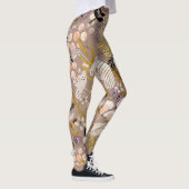 Boho Zwart Wit Goud Perzik Lijn Getekend Blad Bloe Leggings (Rechts)