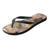 Boho Zwart Wit Goud Perzik Lijn Getekend Blad Bloe Teenslippers (Schuin)