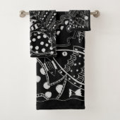 Boho zwart-wit grillig vissenpatroon bad handdoek (Insitu)
