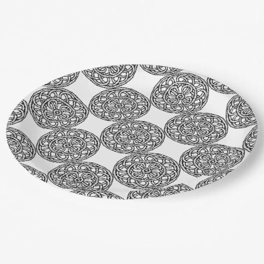 Boho zwart-wit knopen en touwen patroon papieren bordje (Gekanteld)