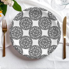 Boho zwart-wit knopen en touwen patroon papieren bordje