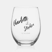Boho zwart wit minimalistisch script trouw aangepa wijnglas zonder voet (Voorkant)