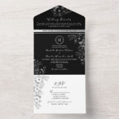 Boho zwart-wit Monogram bruiloft All In One Uitnodiging (Binnen)