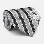 Boho Zwart & Wit Streep Bloemen  Stropdas (Opgerold)