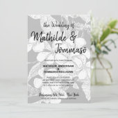 Boho Zwart Wit Tekening Bloemen Huwelijk Kaart (Staand voorkant)