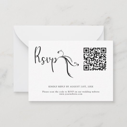Boho Zwart Wit Trouwen QR Code Budget RSVP Kaart Notitiekaartje (Voorkant)