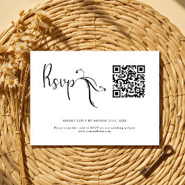 Boho Zwart Wit Trouwen QR Code Budget RSVP Kaart Notitiekaartje