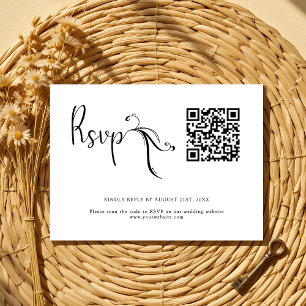 Boho Zwart Wit Trouwen QR Code Budget RSVP Kaart Notitiekaartje