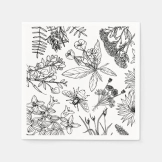 Boho Zwart-wit Wildflower Papier Servet