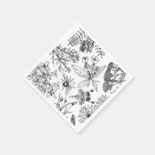 Boho Zwart-wit Wildflower Papier Servet (Hoek)