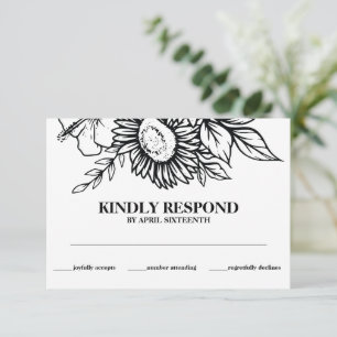 Boho Zwart & Wit Zonnebloem Boeket Handvasten Informatiekaartje