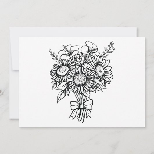 Boho Zwart & Wit Zonnebloem Boeket Handvasten Save The Date (Achterkant)