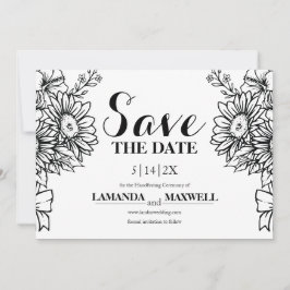 Boho Zwart & Wit Zonnebloem Boeket Handvasten Save The Date