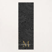 Boho Zwarte Bloem Gouden Monogram Naam Yogamat (Voorkant)