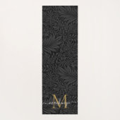 Boho Zwarte Bloem Gouden Monogram Naam Yogamat (Achterkant)