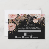 Boho Zwarte Bloem Roze Roos Goud RSVP-reactie RSVP Kaartje (Voorkant)