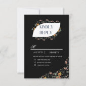 Boho zwarte bloemen met maaltijden RSVP kaart (Voorkant)