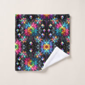 Boho Zwarte Bloemen Regenboog Bad Handdoek (Wasdoekje)