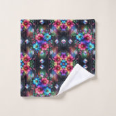 Boho Zwarte Bloemen Regenboog Bad Handdoek (Wasdoekje)