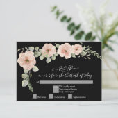 Boho Zwarte Bloemige Blush Roze Roos RSVP Reactie Kaartje (Staand voorkant)