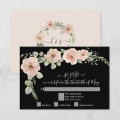 Boho Zwarte Bloemige Blush Roze Roos RSVP Reactie Kaartje (Voorkant / Achterkant)