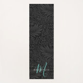 Boho Zwarte Botanische Turquoise Monogram Naam Yogamat (Voorkant)