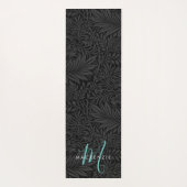 Boho Zwarte Botanische Turquoise Monogram Naam Yogamat (Achterkant)