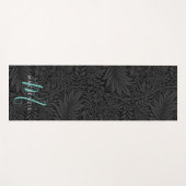 Boho Zwarte Botanische Turquoise Monogram Naam Yogamat (Voorkant (horizontaal))