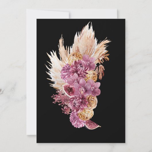 Boho Zwarte, Gouden Bloem Bruidsfeest Uitnodiging (Achterkant)