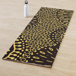 Boho Zwarte Gouden Etnische Bloem Yoga Mat