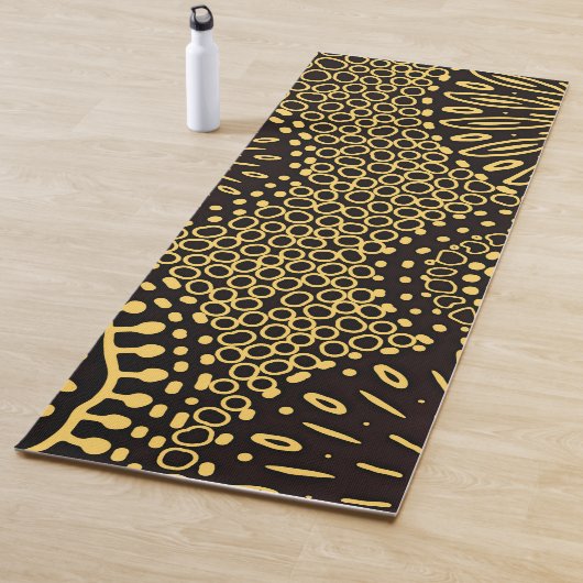 Boho Zwarte Gouden Etnische Bloem Yoga Mat (In situ)